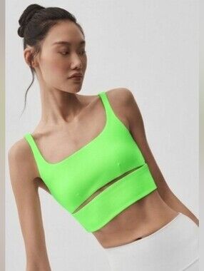 Alo Slit Yoga Bra Sz Medium Green Glow